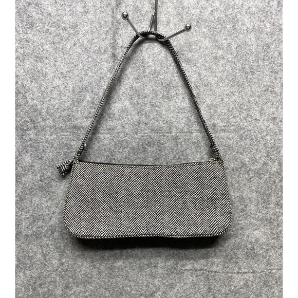 Kate Spade New York Herringbone Shoulder Bag Small Black White Tweed Purse - Picture 5 of 12